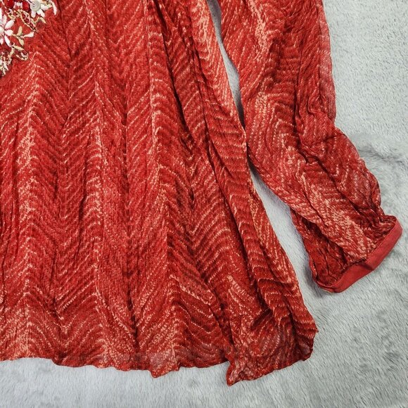 Soft Surroundings Tunic Top Women S Red Embellished Chiffon Beaded Boho Flowy - Picture 2 of 12